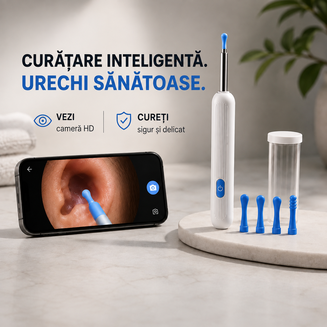 Kit pentru curǎțarea urechilor  - cu LED si camera 1080P
