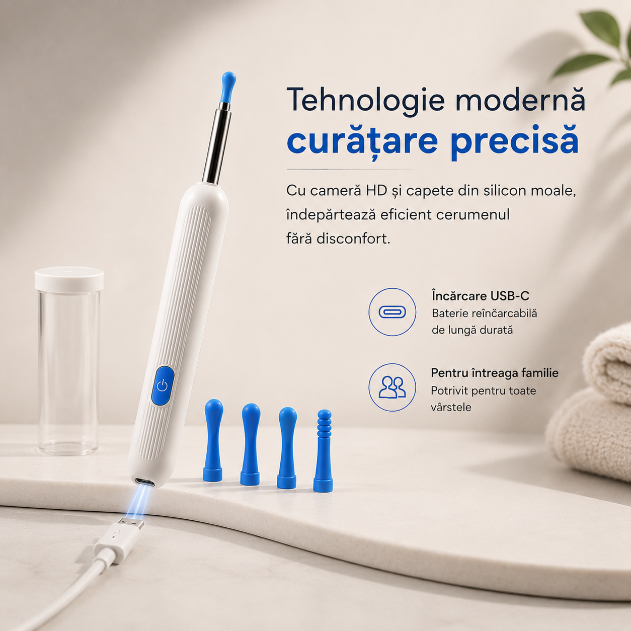 Kit pentru curǎțarea urechilor  - cu LED si camera 1080P