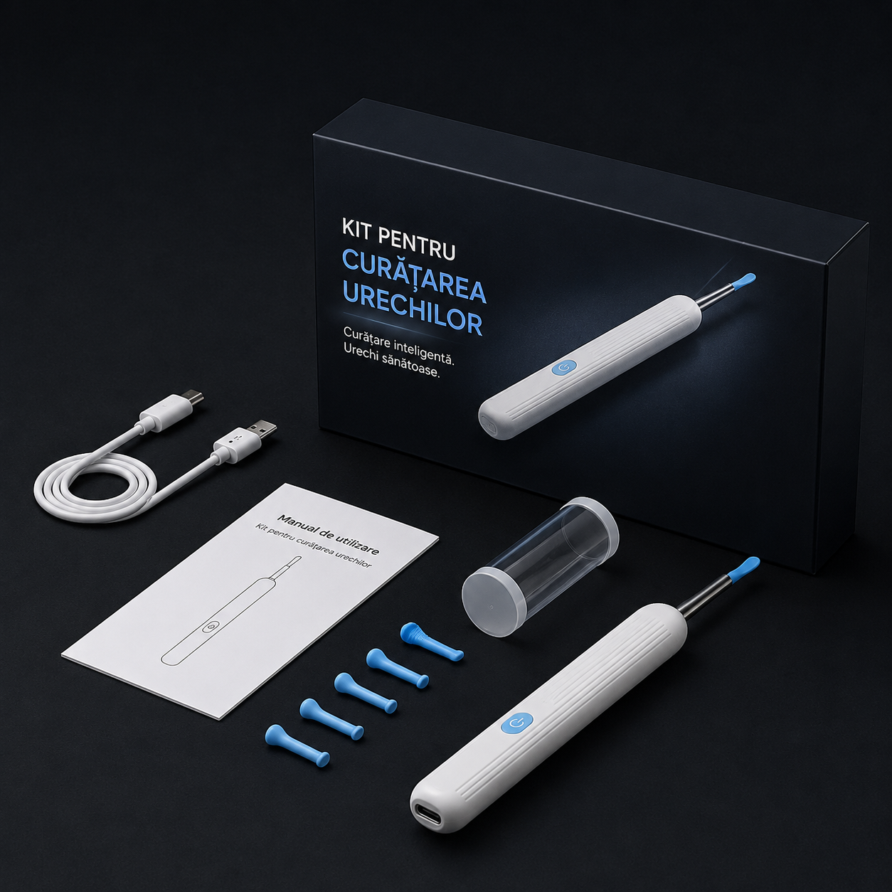 Kit pentru curǎțarea urechilor  - cu LED si camera 1080P