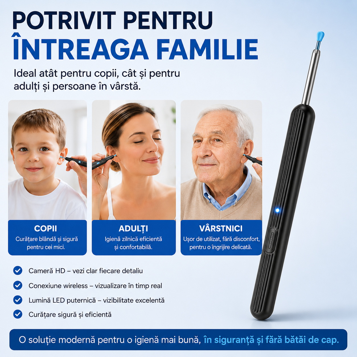 Kit pentru curǎțarea urechilor  - cu LED si camera 1080P