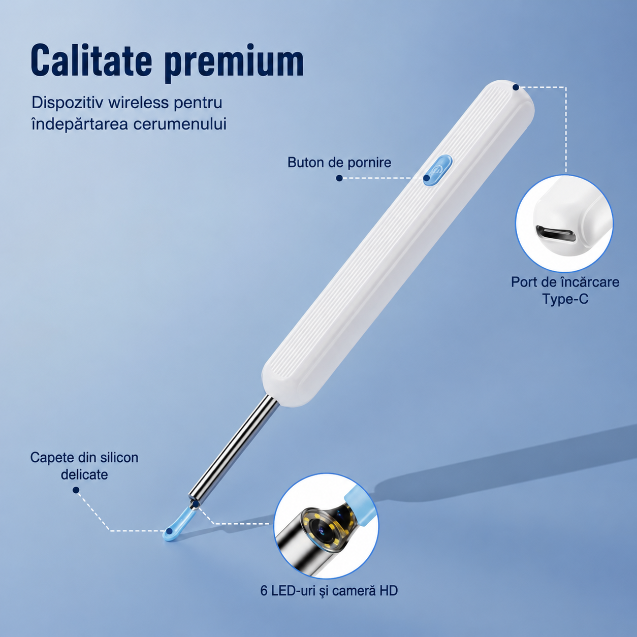 Kit pentru curǎțarea urechilor  - cu LED si camera 1080P